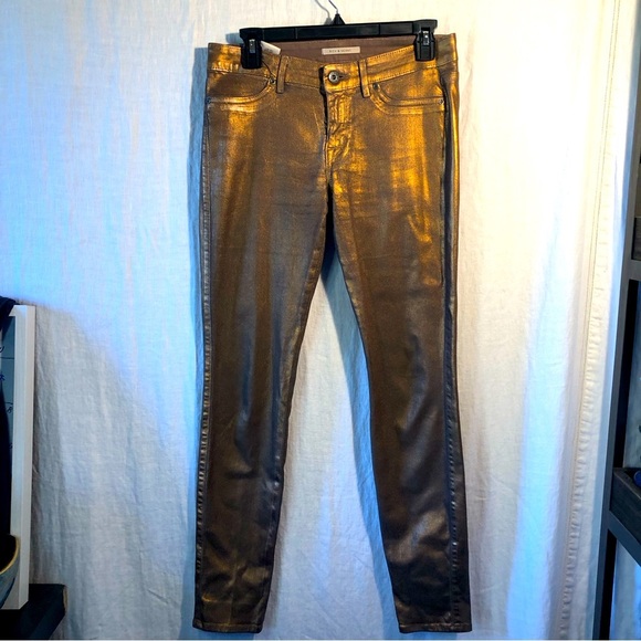 NWOT Rich and Skinny metallic gold bronze color stretch twill skinny jeans 28 - Picture 1 of 9